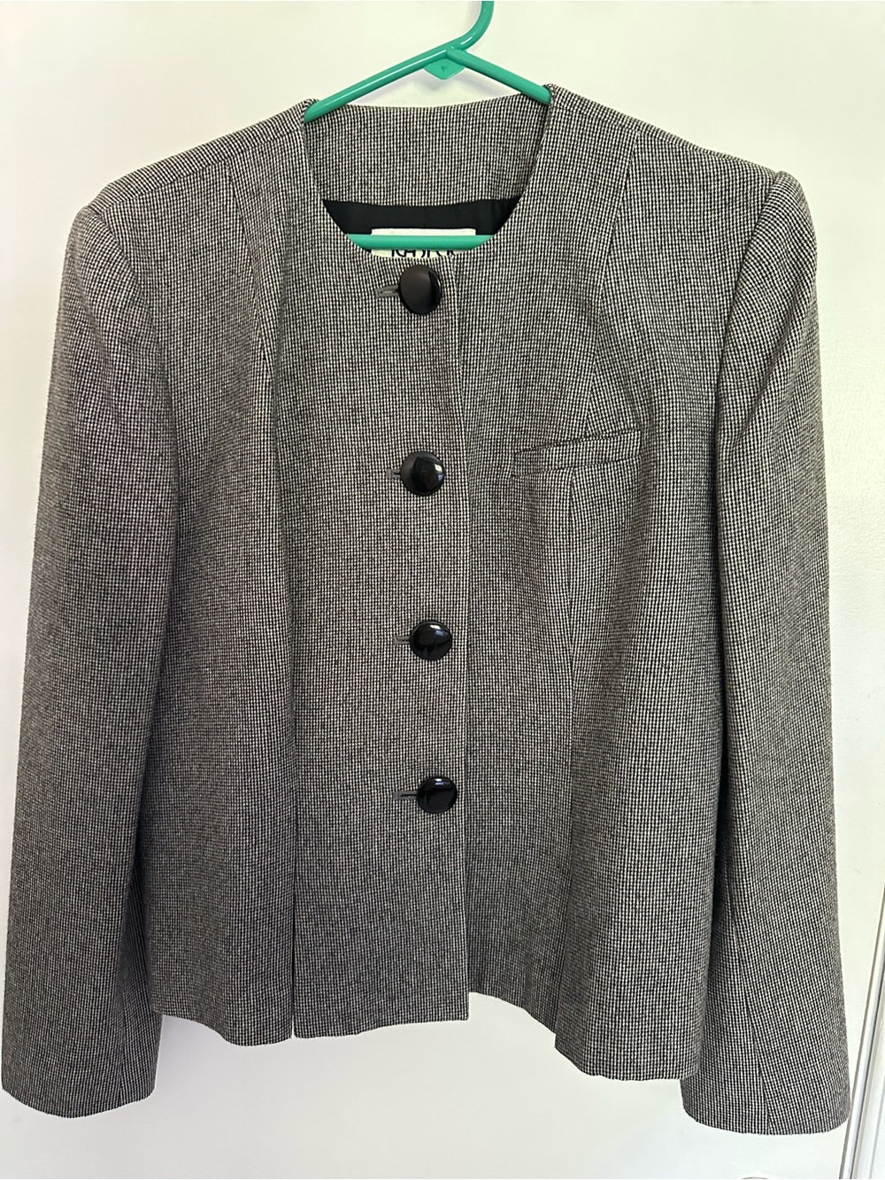 Kasper Gray Round-Neck Button Front Blazer